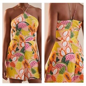 Hutch by ANTHROPOLOGIE Tropical Mixed Fruit Halter Romper with side cutouts